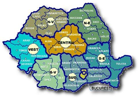 Harta regiunilor de dezvoltare